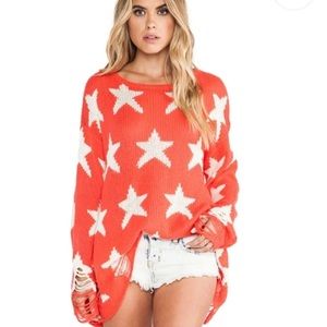 WildFox Seeing Stars Scarlet Red Oversized Luxury Sweater